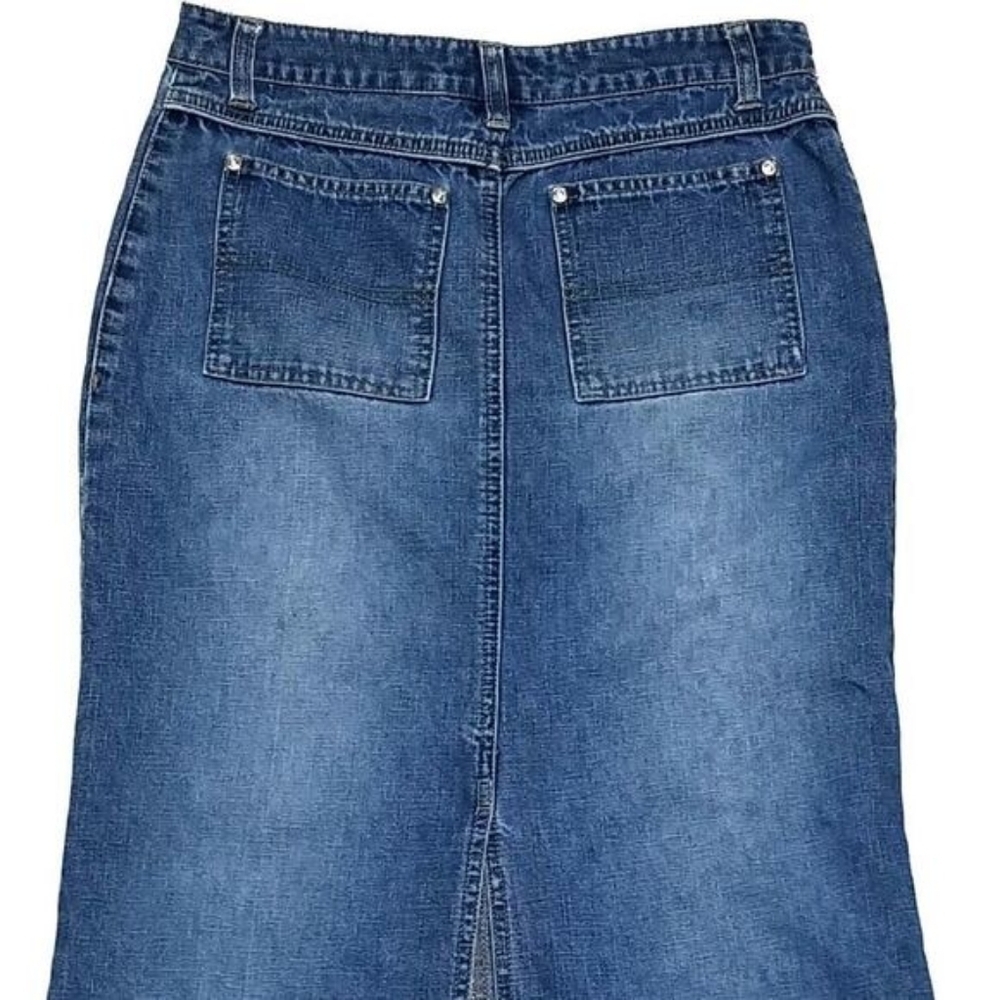 90s Vintage No Boundaries High Waisted Back Slit Maxi Denim Mermaid Skirt Small - Picture 9 of 10